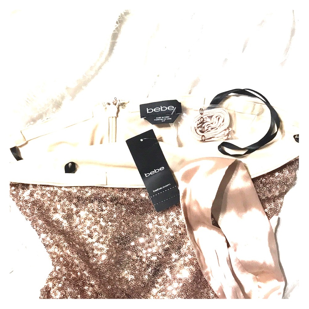 Bebe brownish sequence silkcloth belt romper short